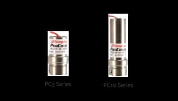 Humphrey PC3 and PC10 Series proportional exhalation valves side by side, small cylindrical pneumatic components with red wiring