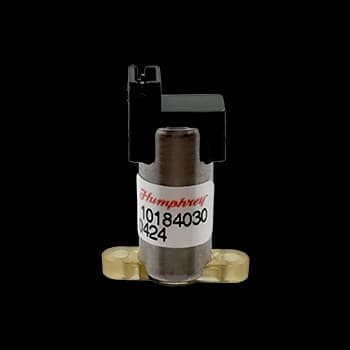 10mm iDP 101 Valve Humphrey iDP 101 Series inert solenoid valve, 10mm body with black DIN connector and gold-tinted base ports